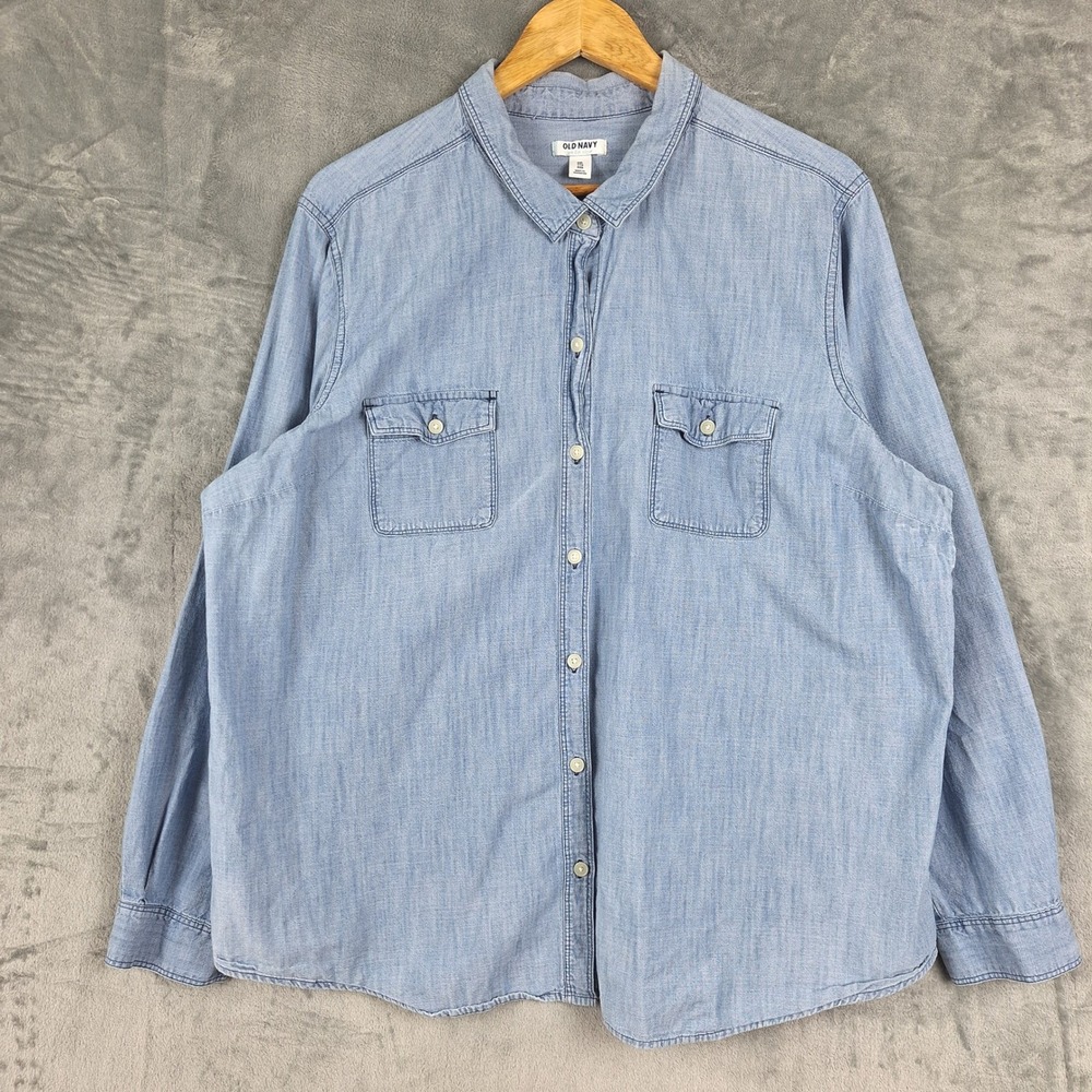 Old Navy Top Womens XXL Blue Chambray Denim Country Western Button Down Casual